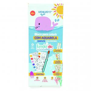 BLOCO DE COLORIR COM AQUARELA FUNDO DO MAR - OPPBAG C/ 1 UND 12 FOLHAS C/6 PASTILHAS DE AQUA      