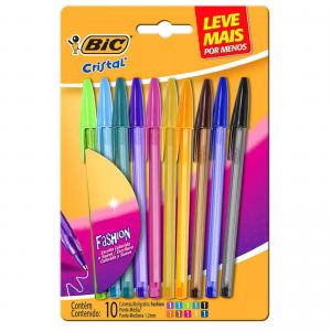 Caneta Bic  Cristal Fashion Shimmer c/10 cores      Escolha a cor após a compra