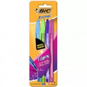 Caneta Esferográfica BIC Cristal Fashion 4 Cores Vivas - Ponta Média de 1.2mm  - Escrita macia      Escolha a cor após a compra