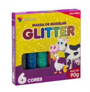 Massinha de modelar c/ glitter c/6 - Alcalex      